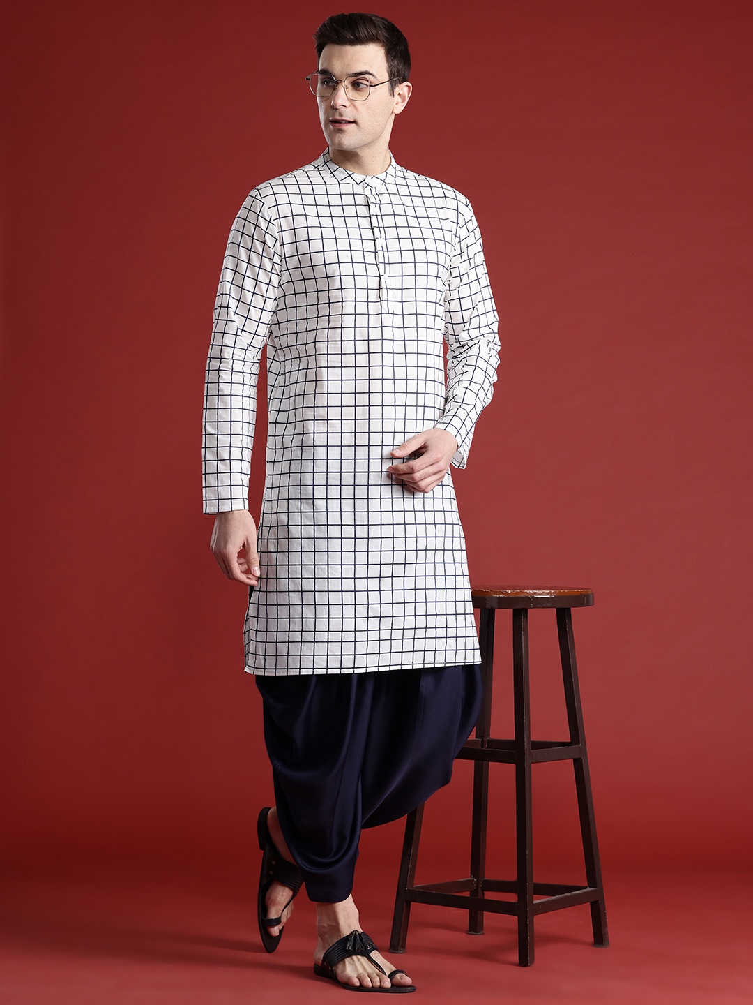 

Anouk Striped Pure Cotton Kurta with Dhoti Pants, White