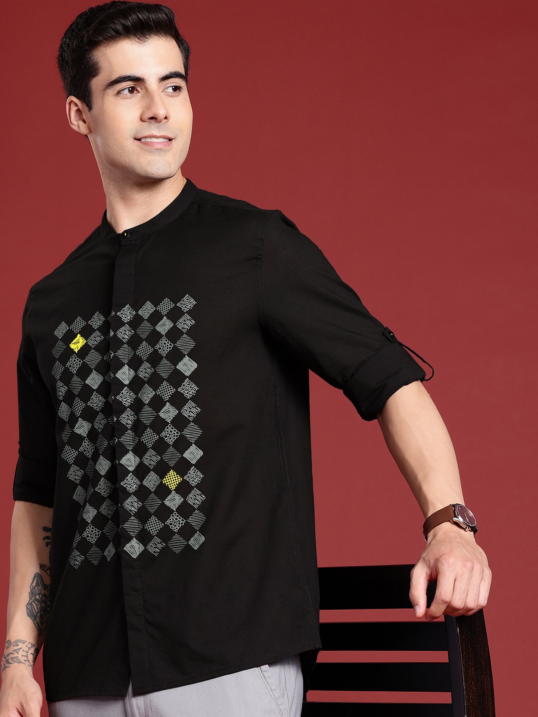 

Anouk Geometric Printed Pure Cotton Casual Shirt, Black