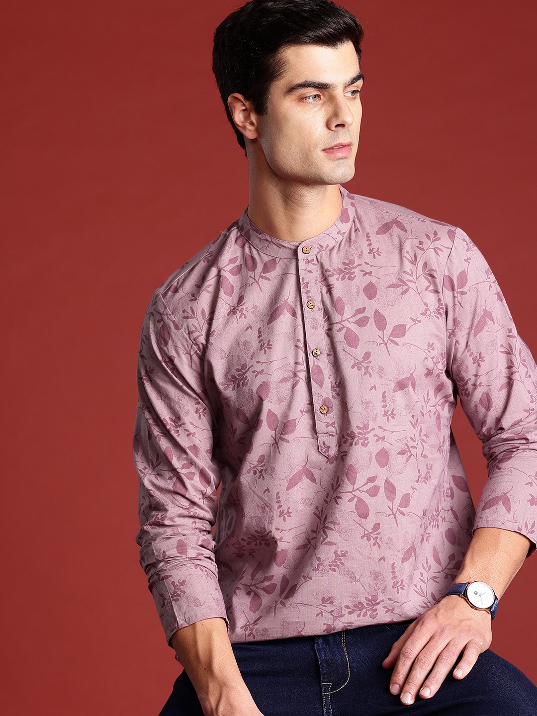 

Anouk Floral Printed Mandarin Collar Kurta, Mauve