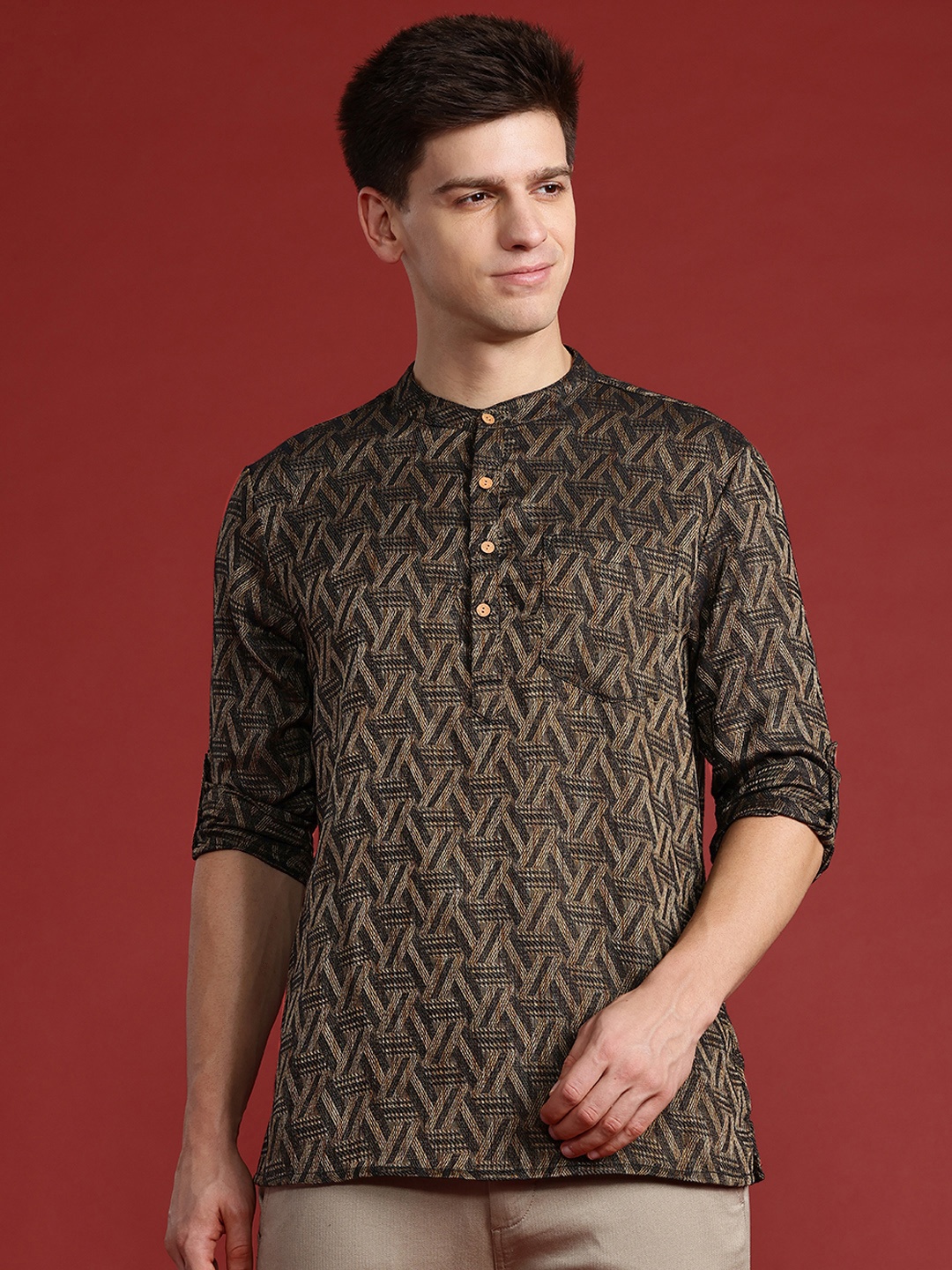 

Anouk Pure Cotton Woven Kurta, Brown