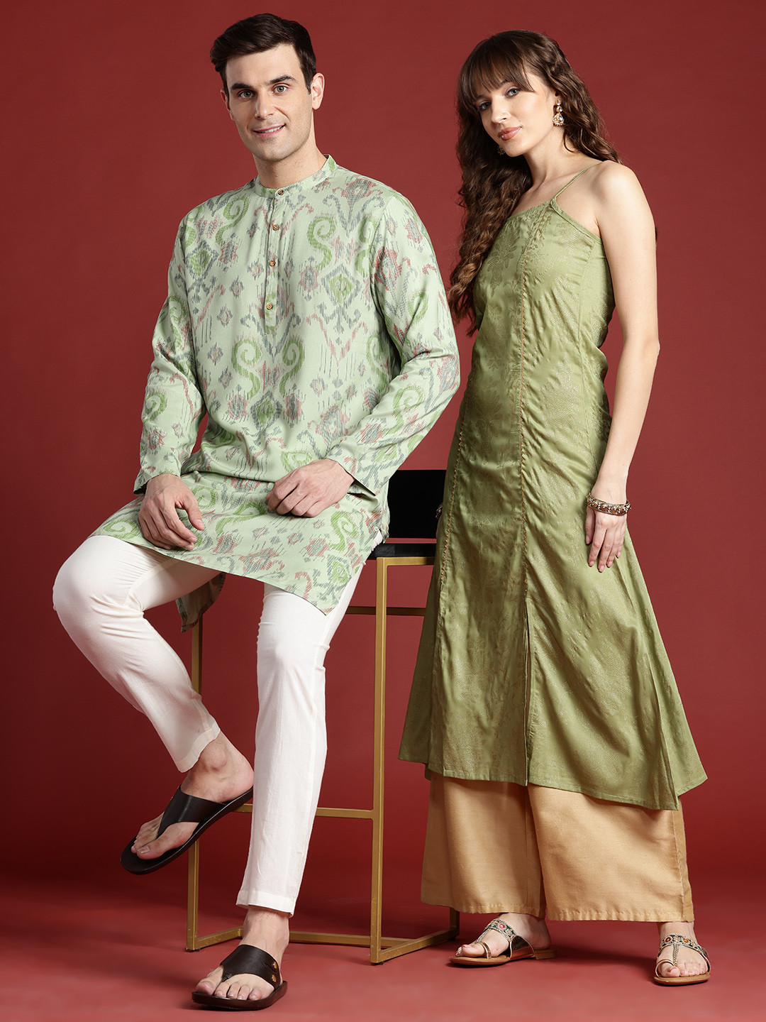 

Anouk Ethnic Motifs Printed Cotton Kurta, Green