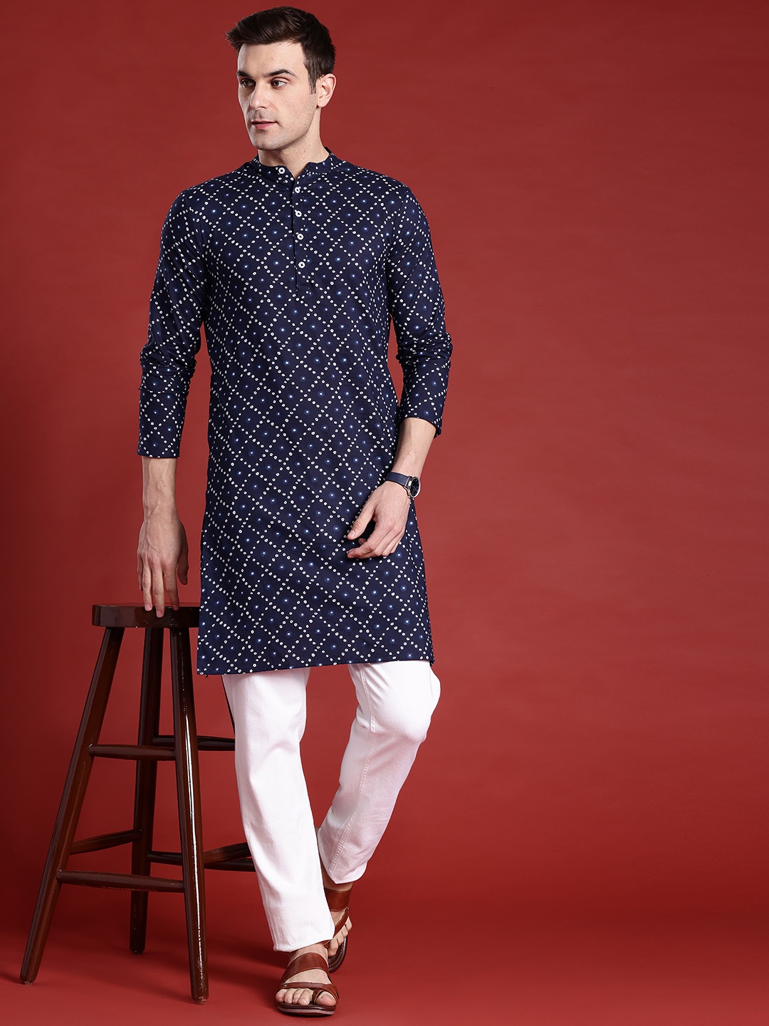 

Anouk Pure Cotton Bandhani Print Kurta, Navy blue