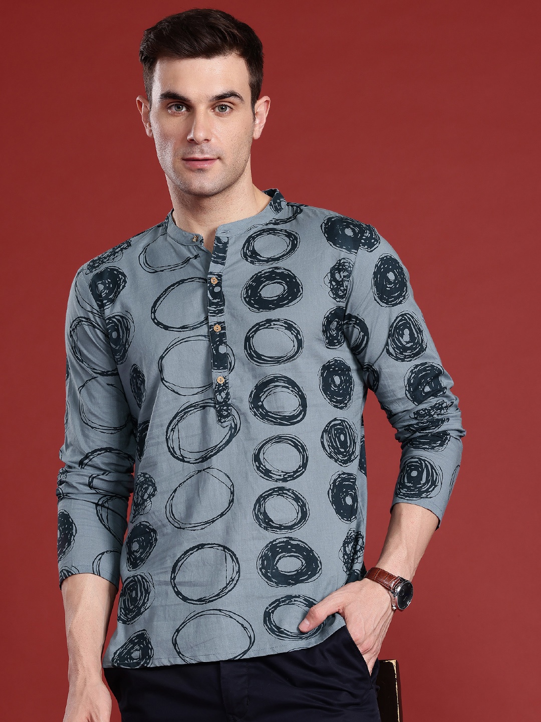 

Anouk Geometric Printed Kurta, Grey