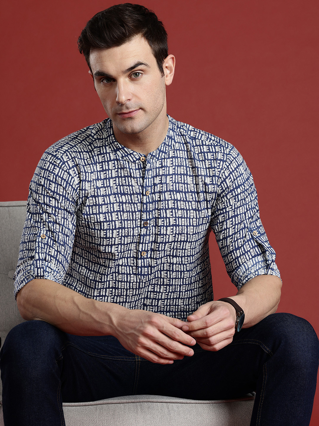 

Anouk Printed Pure Cotton Kurta, Navy blue