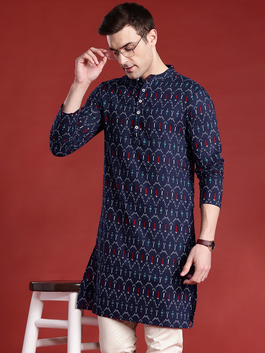 

Anouk Pure Cotton Printed Kurta, Navy blue