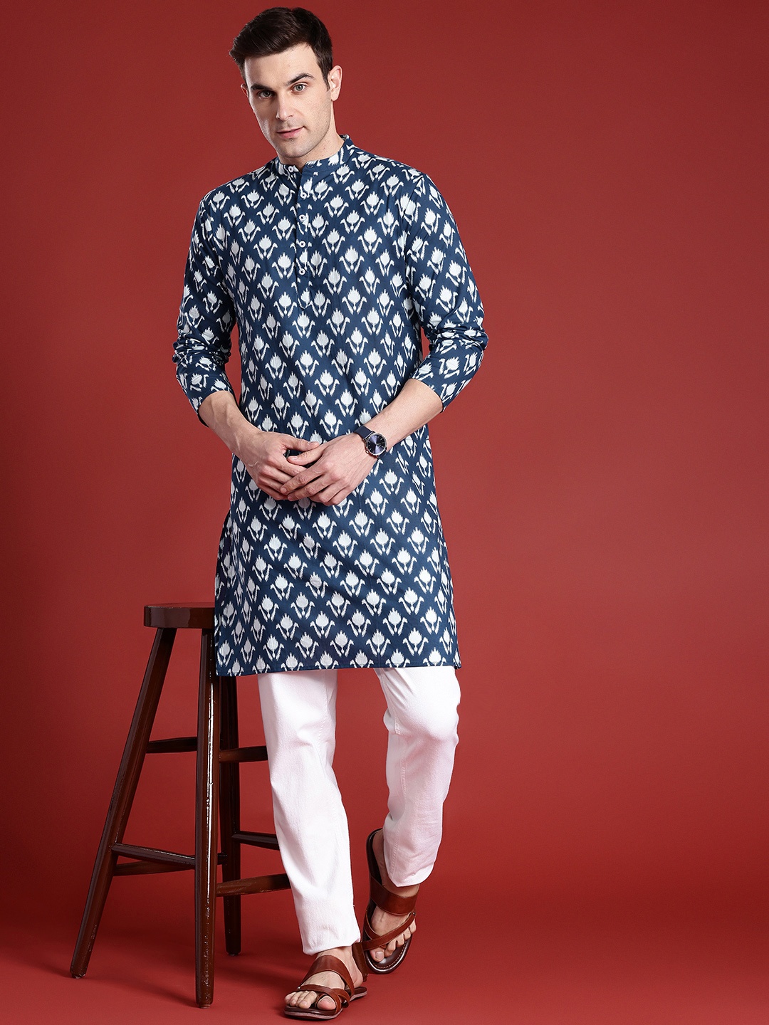 

Anouk Pure Cotton Printed Kurta, Navy blue