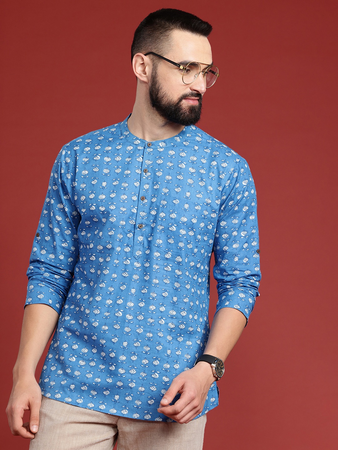 

Anouk Men Pure Cotton Ethnic Motifs Printed Kurta, Blue