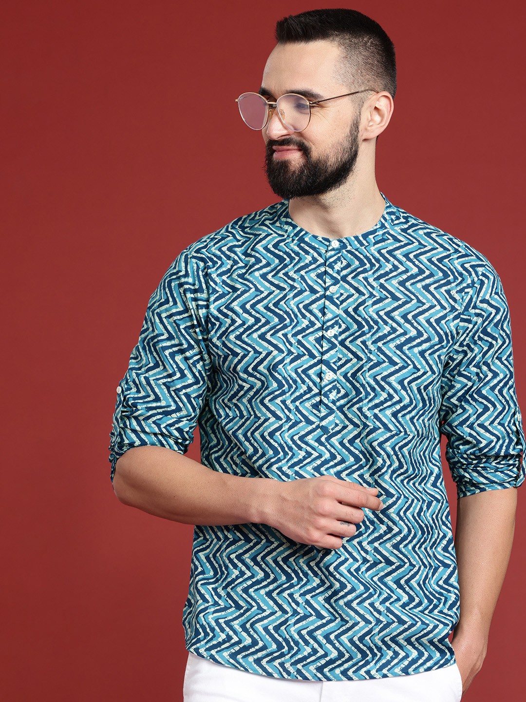 

Anouk Chevron Printed Cotton Kurta, Blue