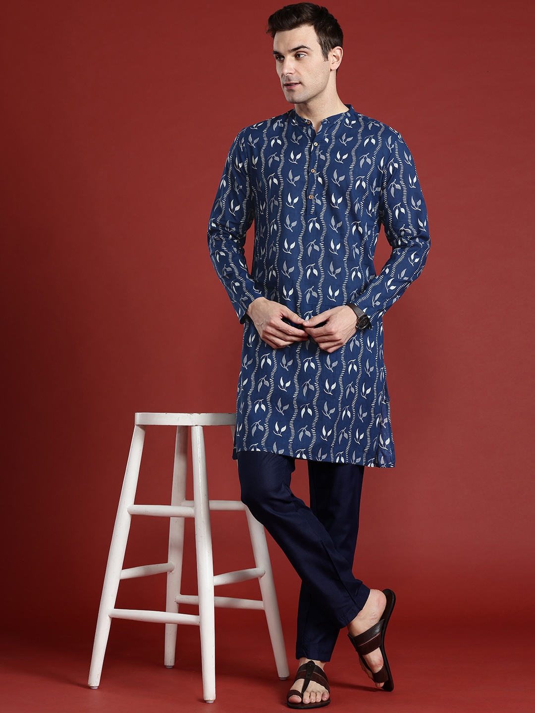 

Anouk Ethnic Motifs Printed Pure Cotton Kurta, Navy blue