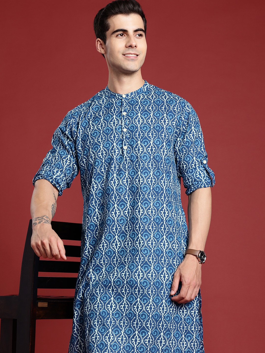 

Anouk Ethnic Motifs Printed Pure Cotton Kurta, Blue