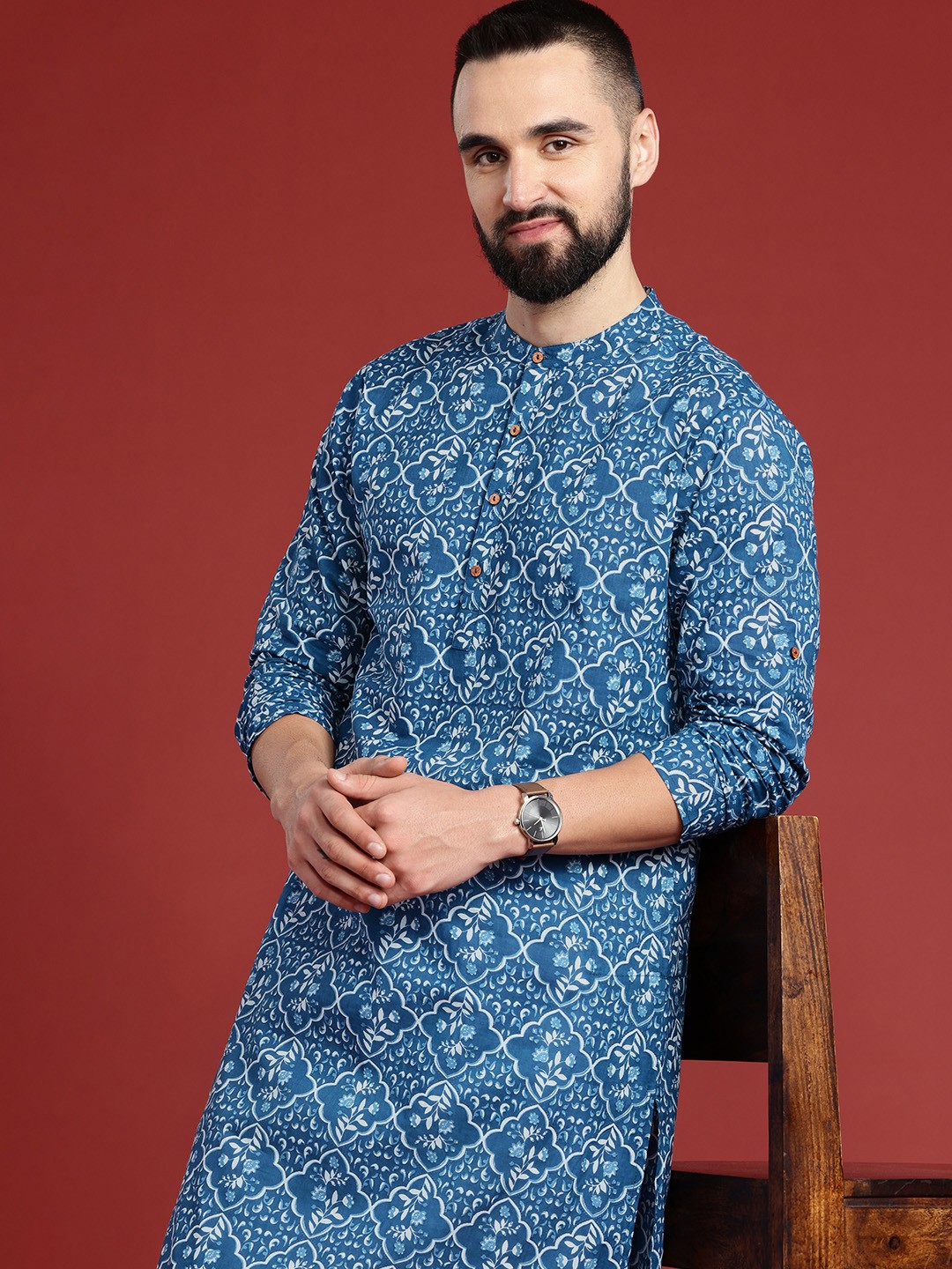 

Anouk Ethnic Motifs Printed Cotton Kurta, Blue