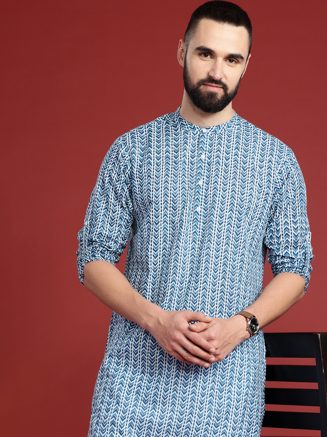 

Anouk Geometric Printed Cotton Kurta, Blue