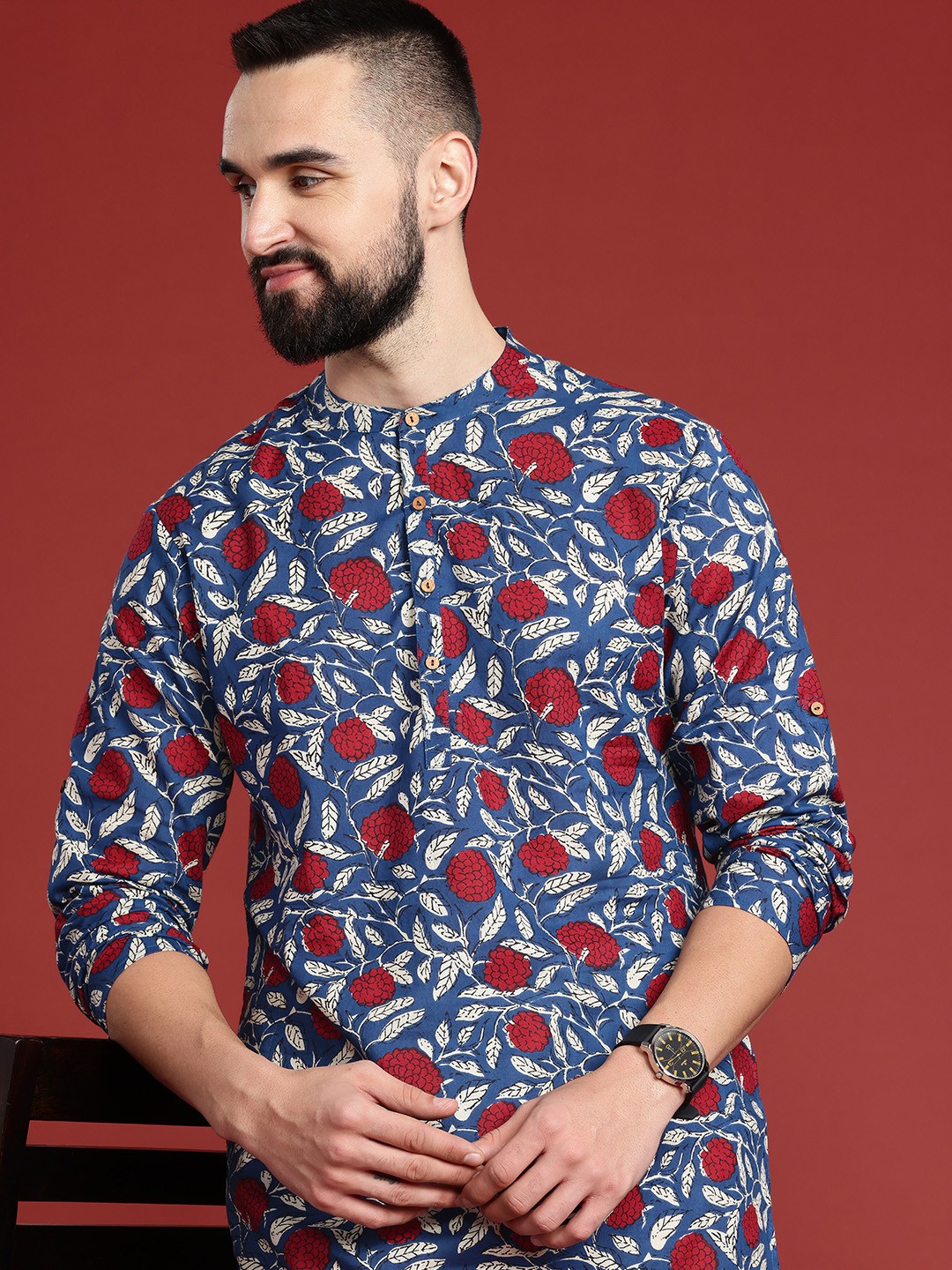 

Anouk Men Pure Cotton Ethnic Motifs Printed Kurta, Blue