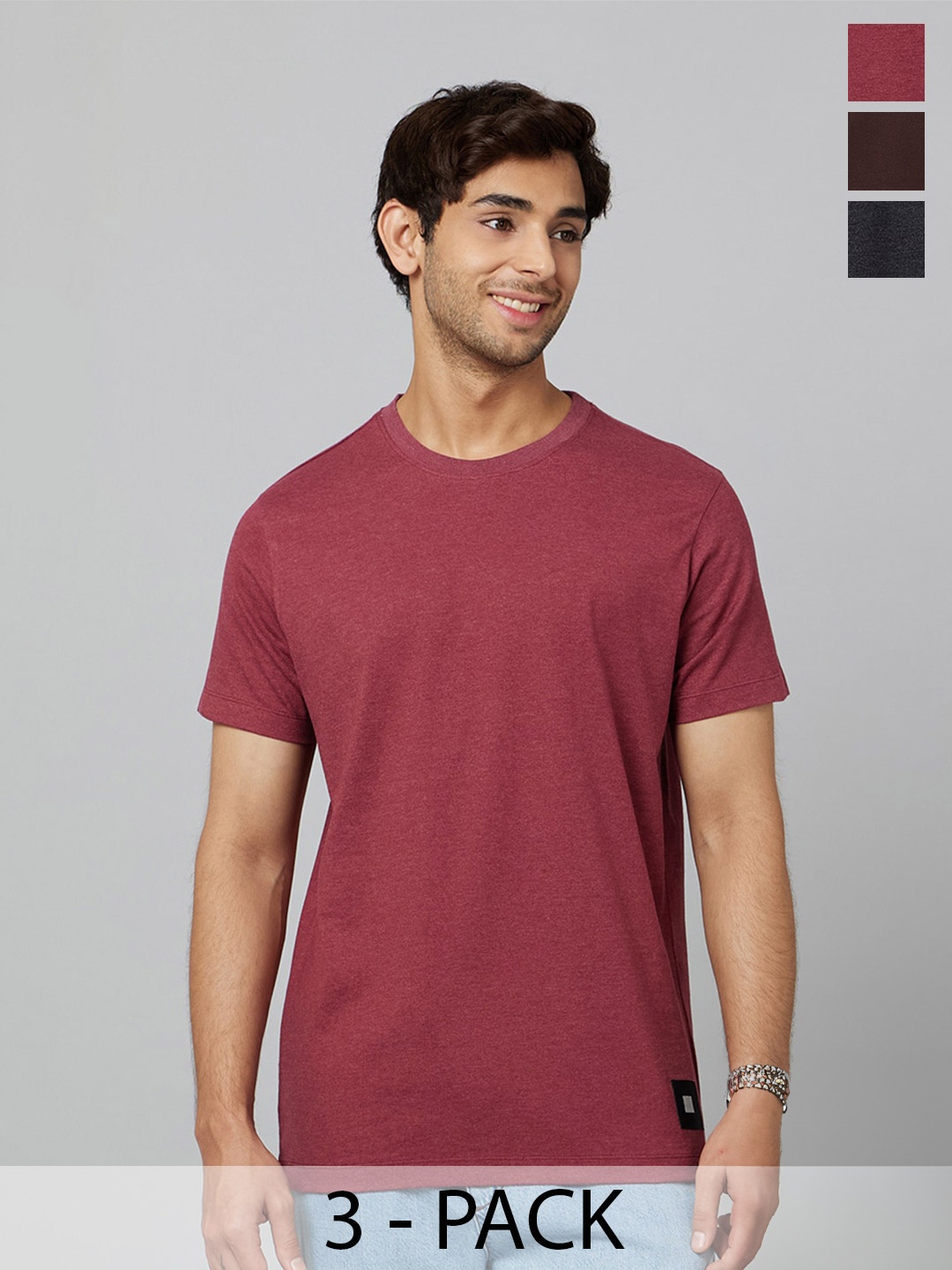 

Smugglerz Pack Of 3 Drop Shoulder Sleeves Antimicrobial T-Shirts, Brown