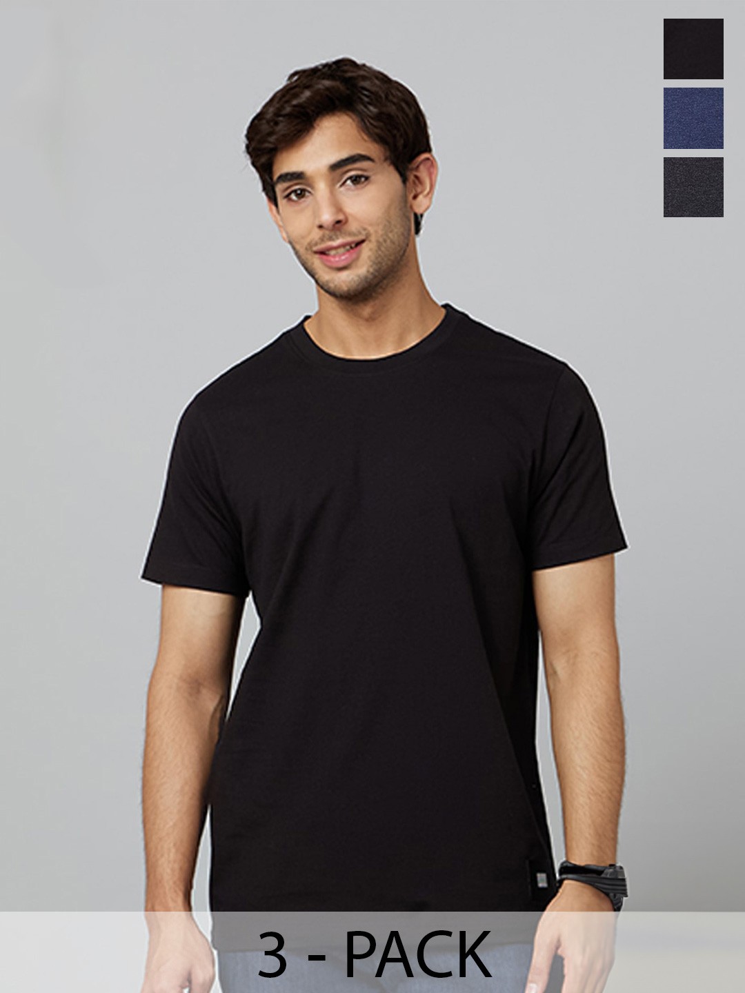 

Smugglerz Pack Of 3 Drop Shoulder Sleeves Antimicrobial T-Shirts, Black