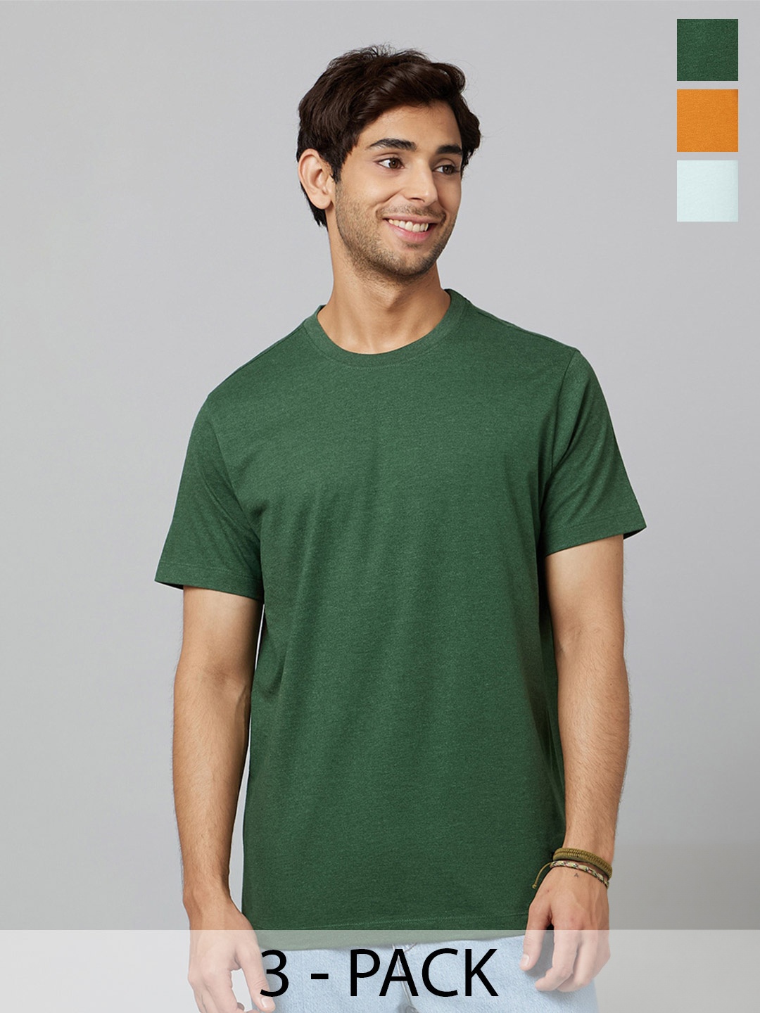 

Smugglerz Pack Of 3 Drop Shoulder Sleeves Antimicrobial T-Shirts, Green