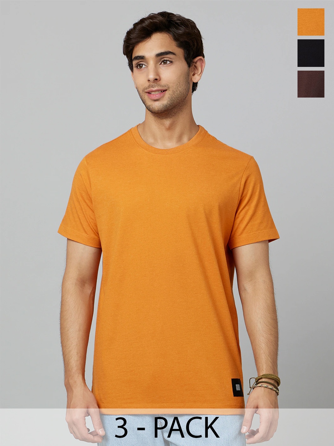 

Smugglerz Pack of 3 Round Neck Antimicrobial T-shirt, Mustard