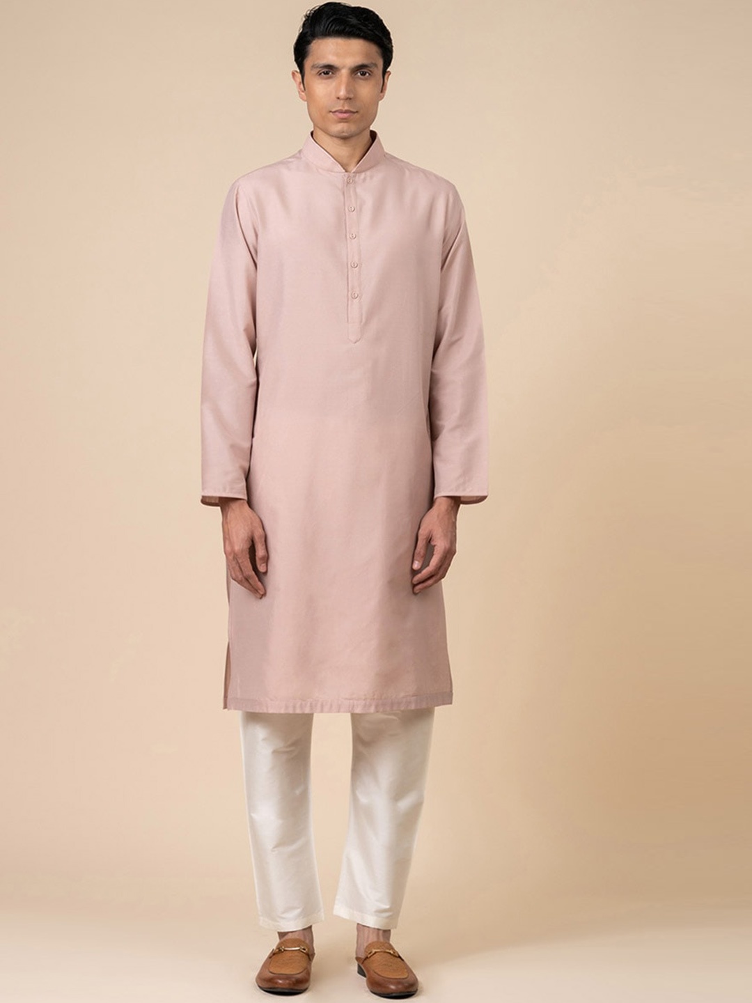 

Tasva Mandarin Collar Straight Kurta, Pink