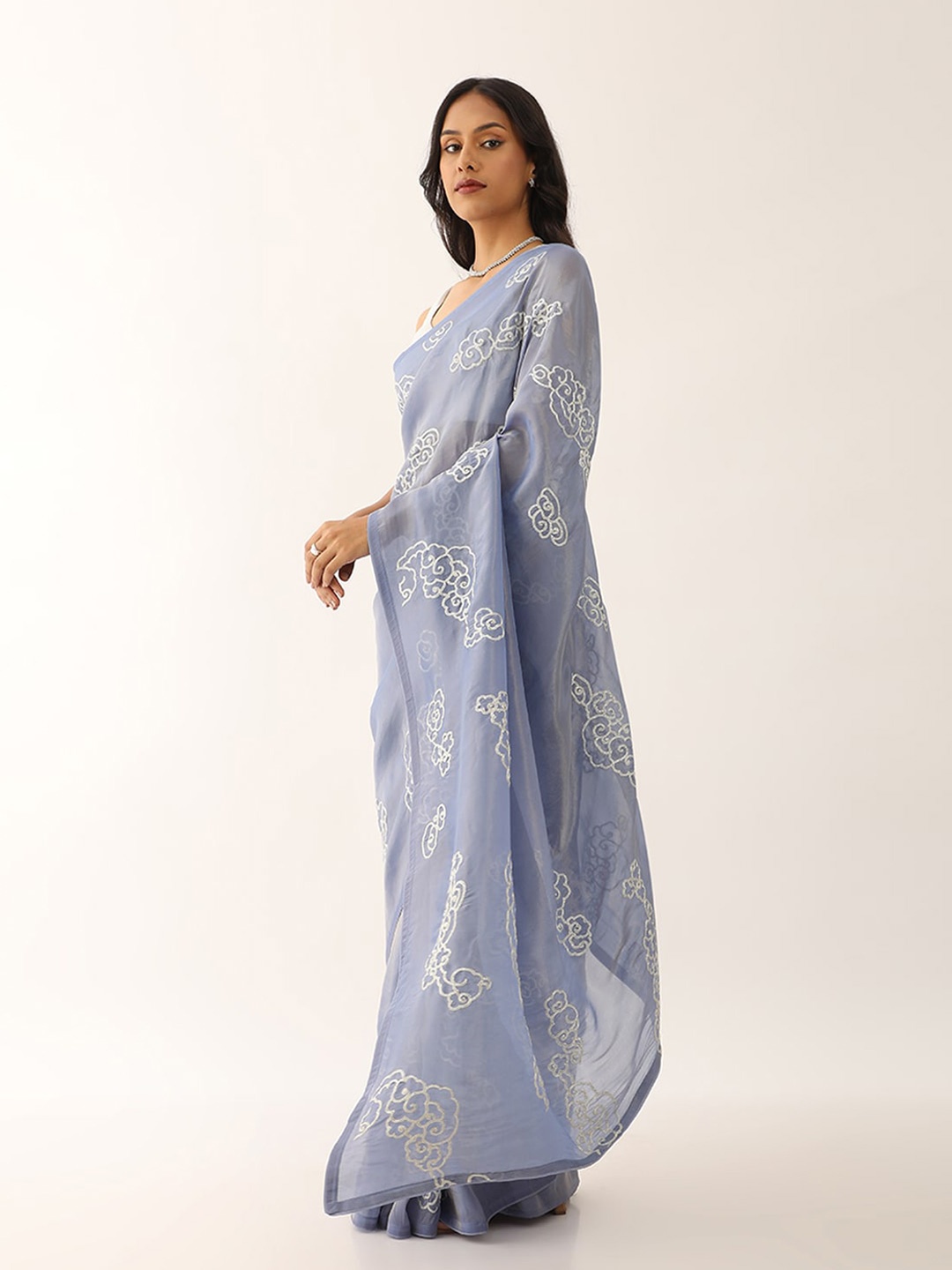 

Taneira Floral Embroidered Saree, Blue