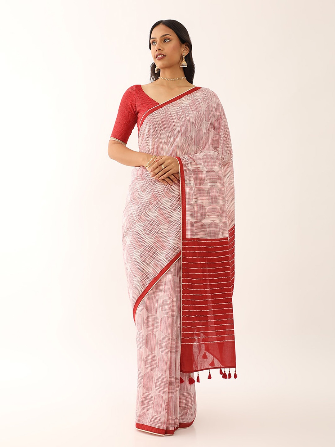 

Taneira Striped Pure Cotton Saree, Off white