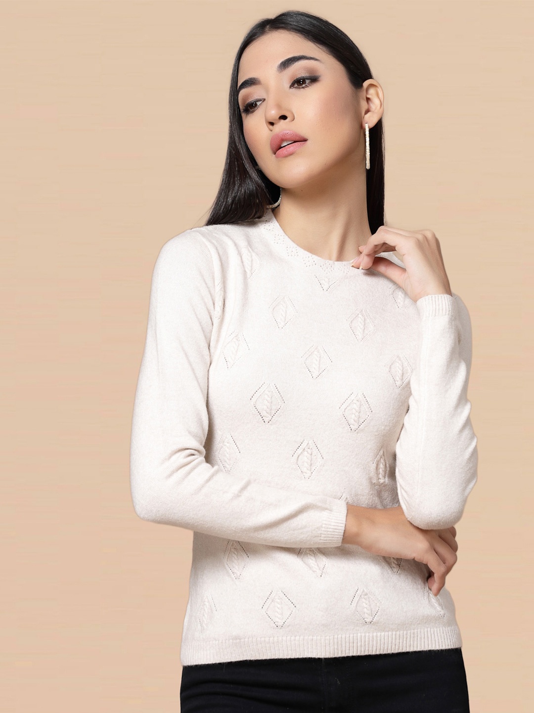 

DressBerry Open Knit Acrylic Pullover Sweater, Cream