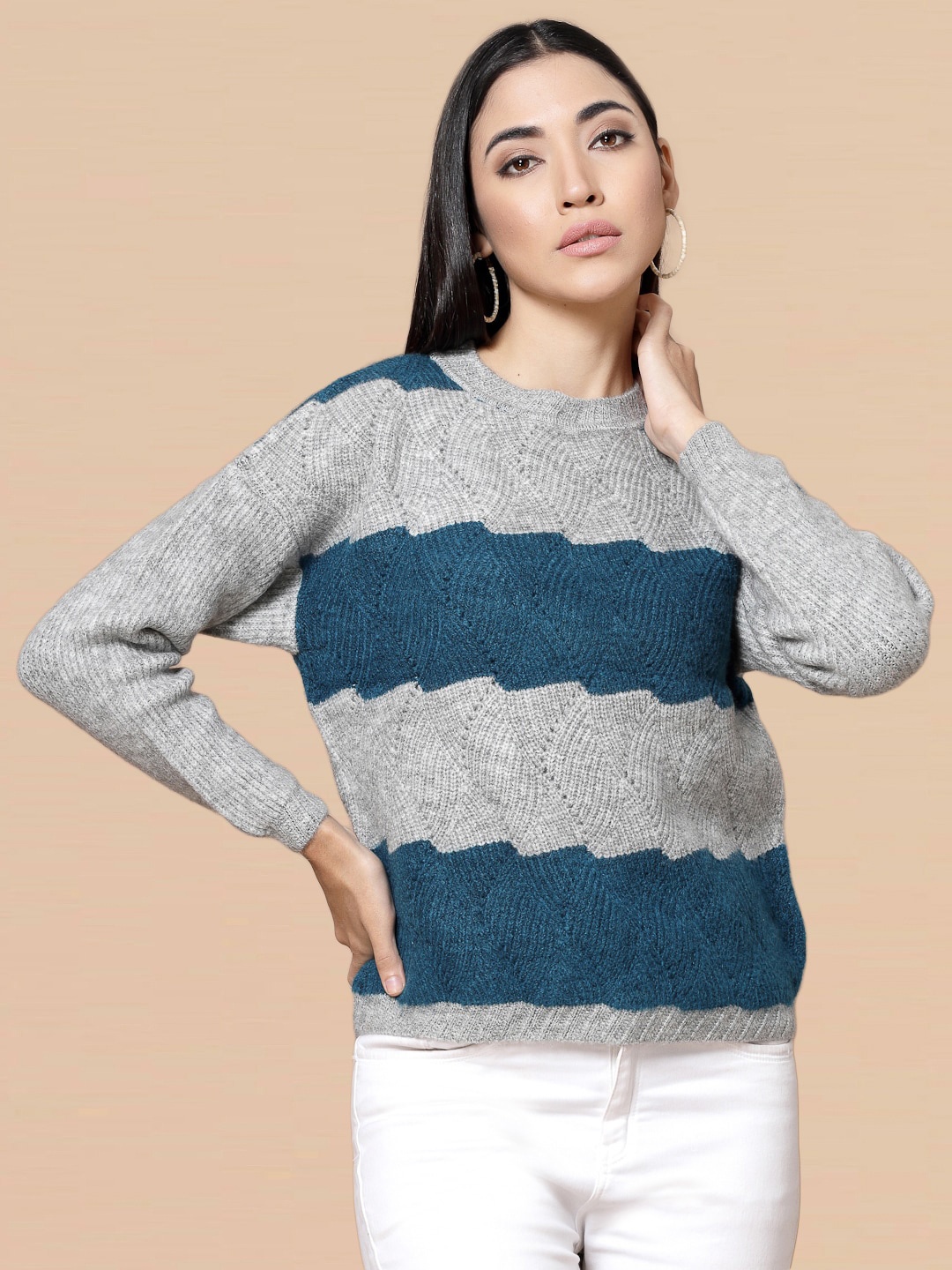 

DressBerry Blue & Grey Colourblocked Acrylic Pullover