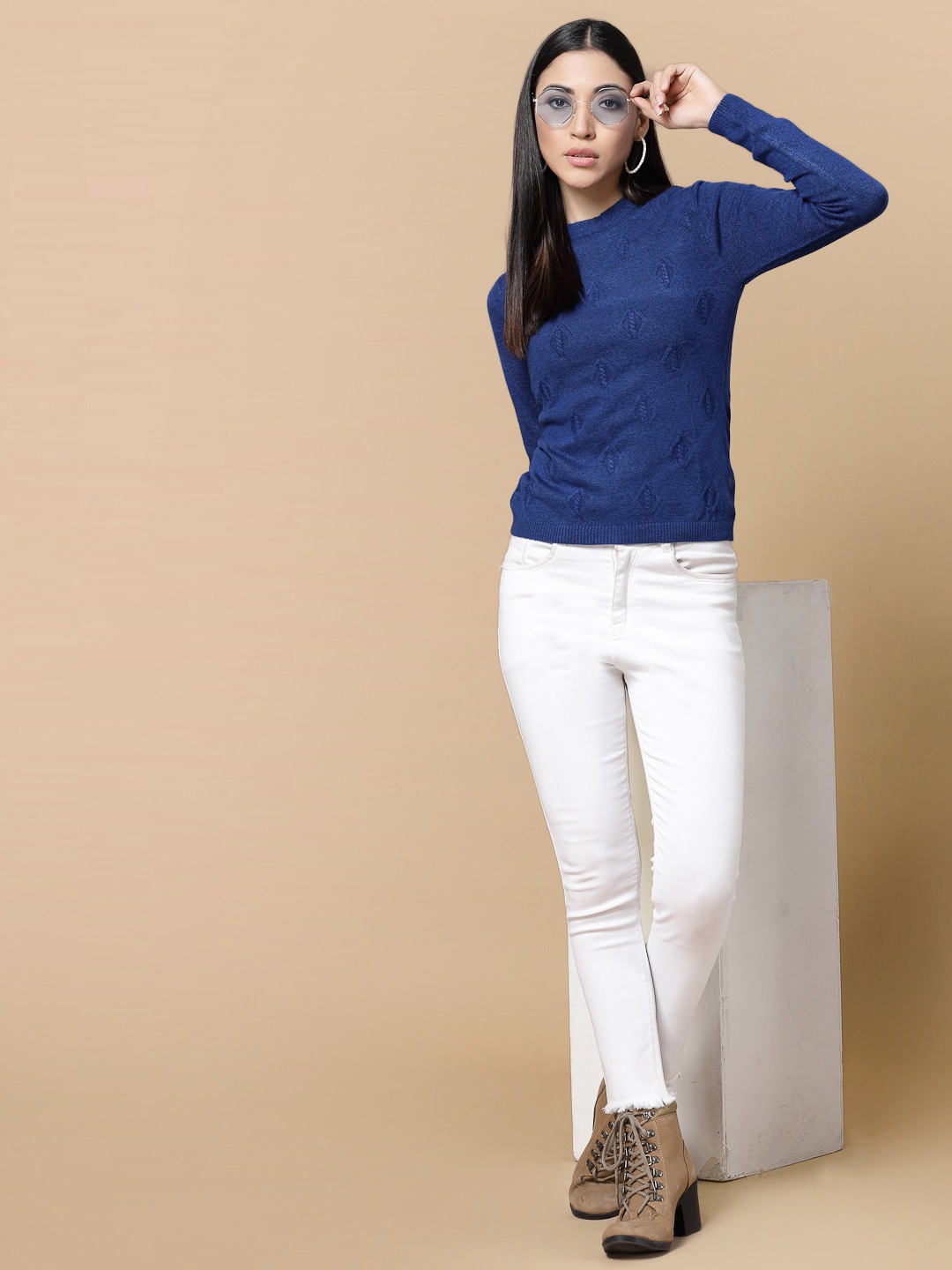 

DressBerry Cable Knit Self Design Acrylic Pullover Sweater, Blue