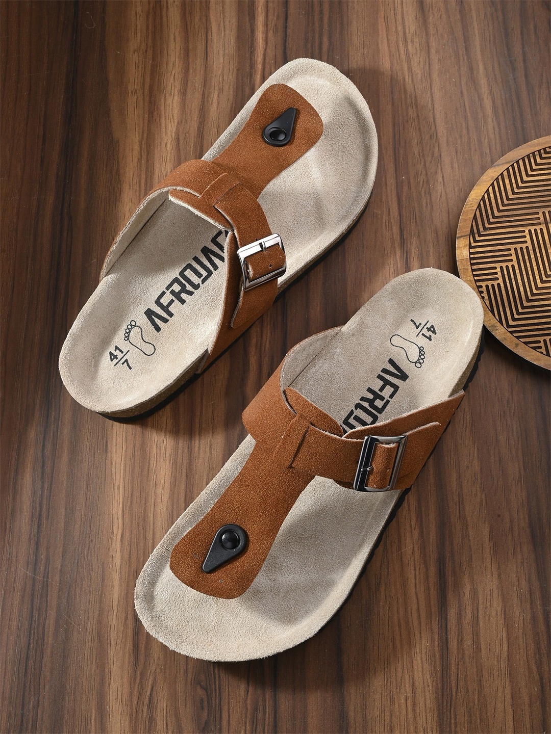 

AfroJack Men Leather Comfort Sandals With Buckle Detail, Rust