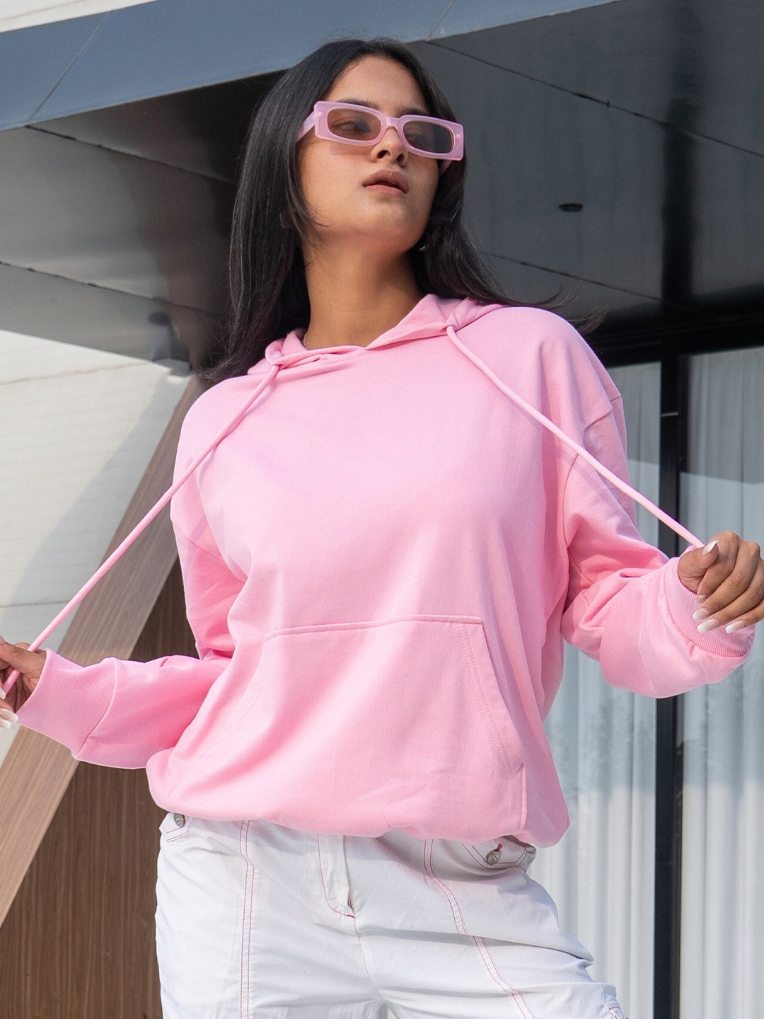 

COLOR CAPITAL Hooded Pure Cotton Pullover Sweatshirt, Pink