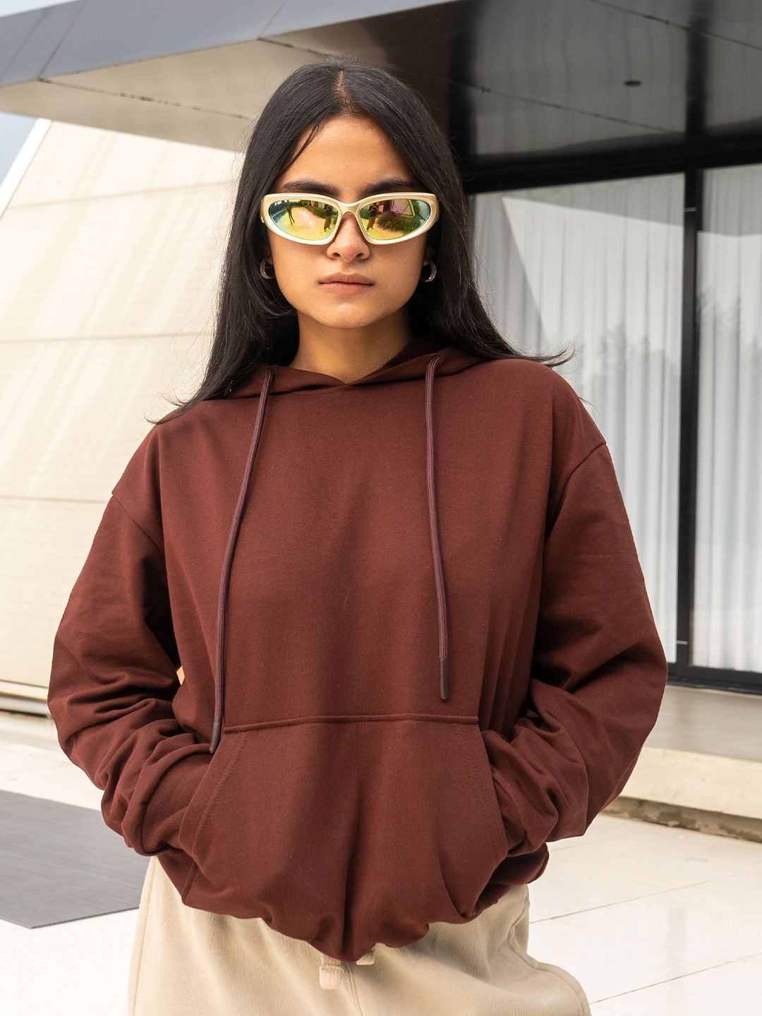 

COLOR CAPITAL Hooded Pure Cotton Pullover Sweatshirt, Brown