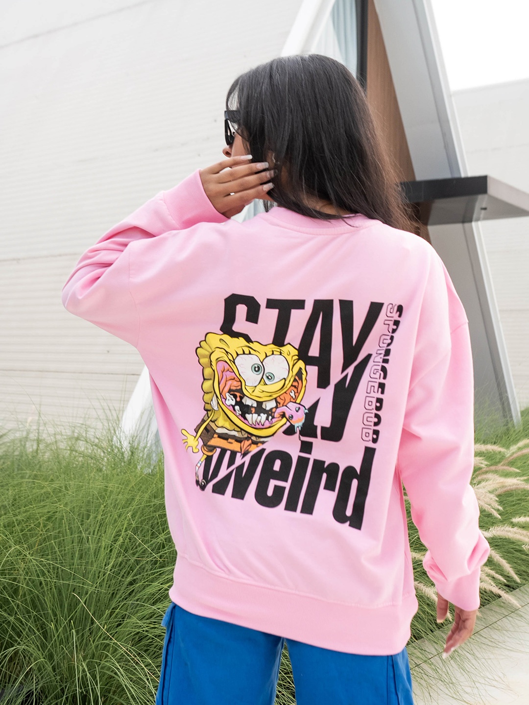 

COLOR CAPITAL Unisex Spongebob Graphic Printed Pure Cotton Sweatshirt, Pink