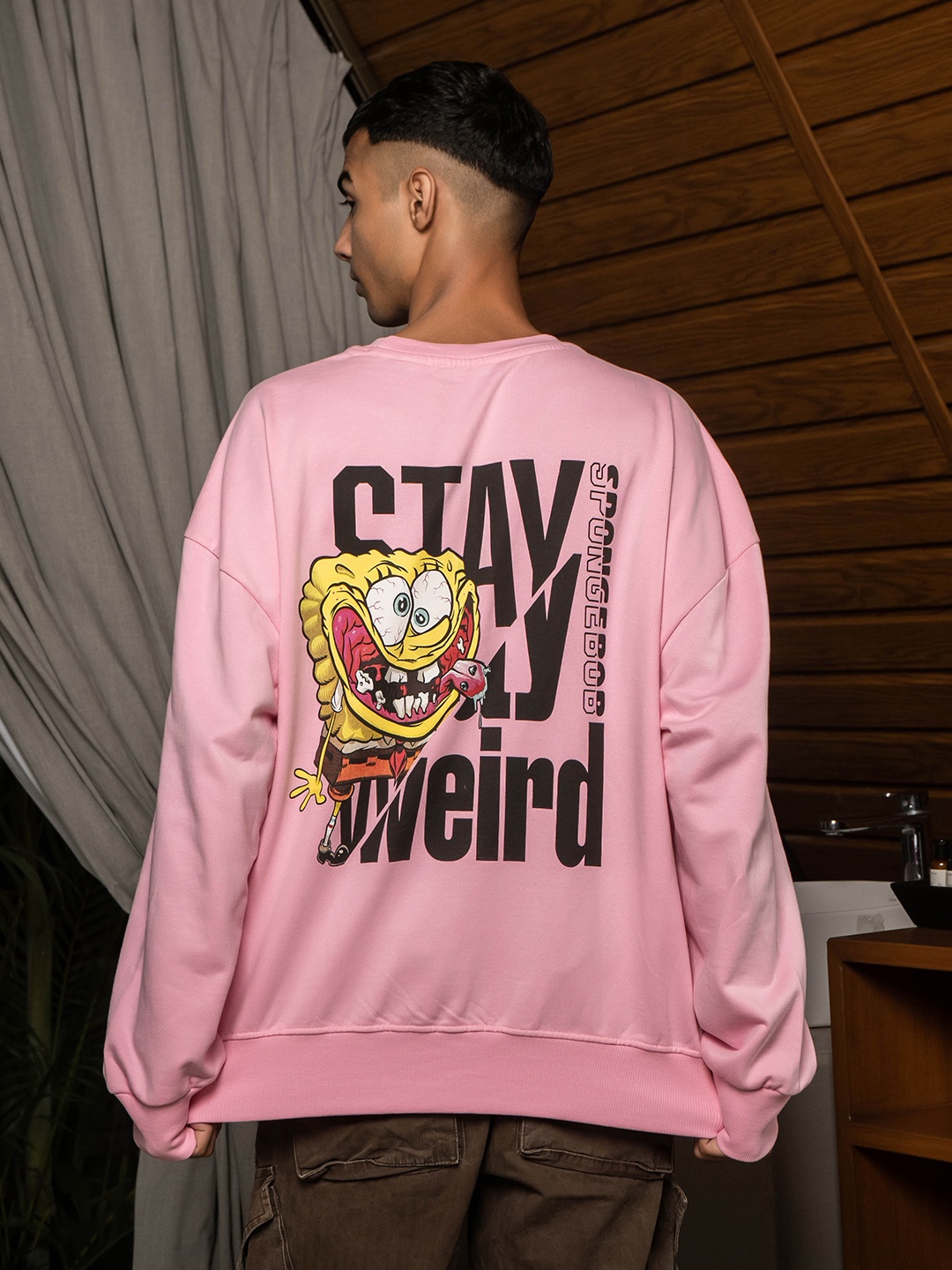 

COLOR CAPITAL Spongebob Printed Pure Cotton Pullover Sweatshirt, Pink