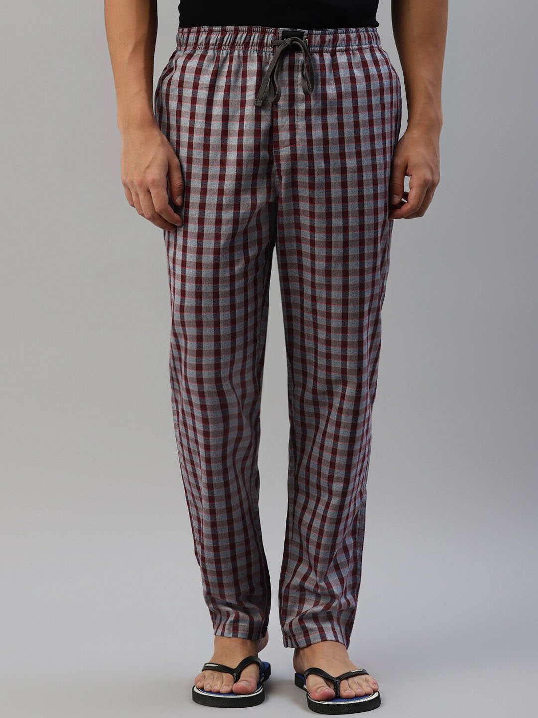 

DON VINO Men Checked Cotton Lounge Pants, Maroon