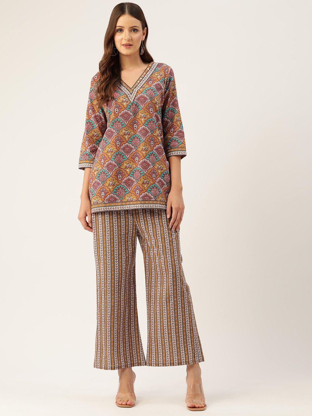 

Jaipur Morni Women Printed Cotton Tunic with Palazzos, Mustard