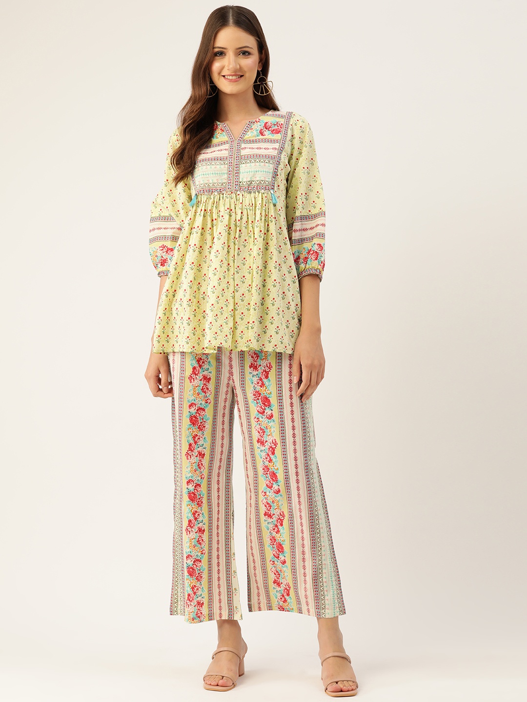 

Jaipur Morni Women Printed Cotton Tunic with Palazzos, Yellow