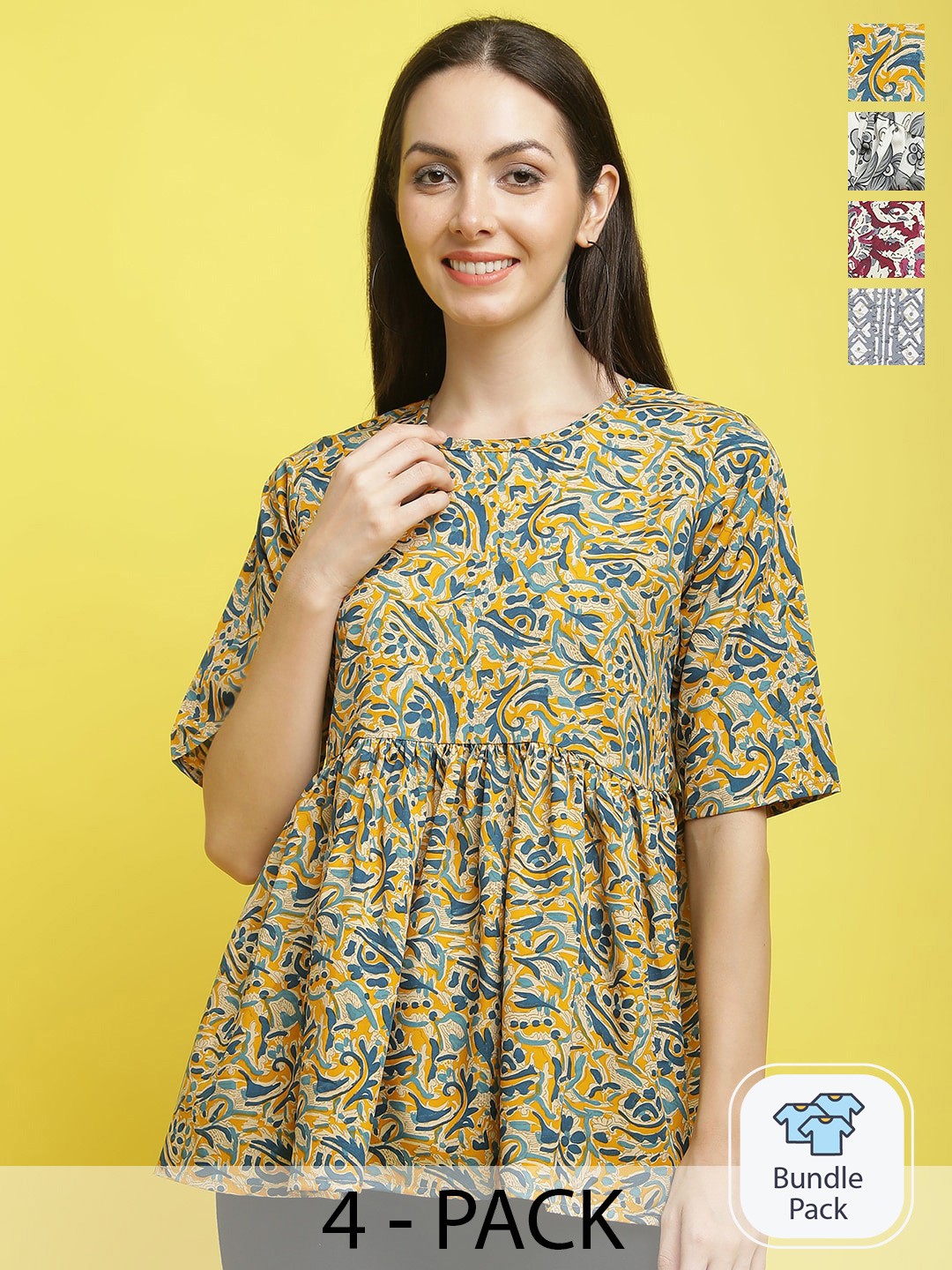 

Poshyaa Pack Of 4 Floral Printed Peplum Top, White