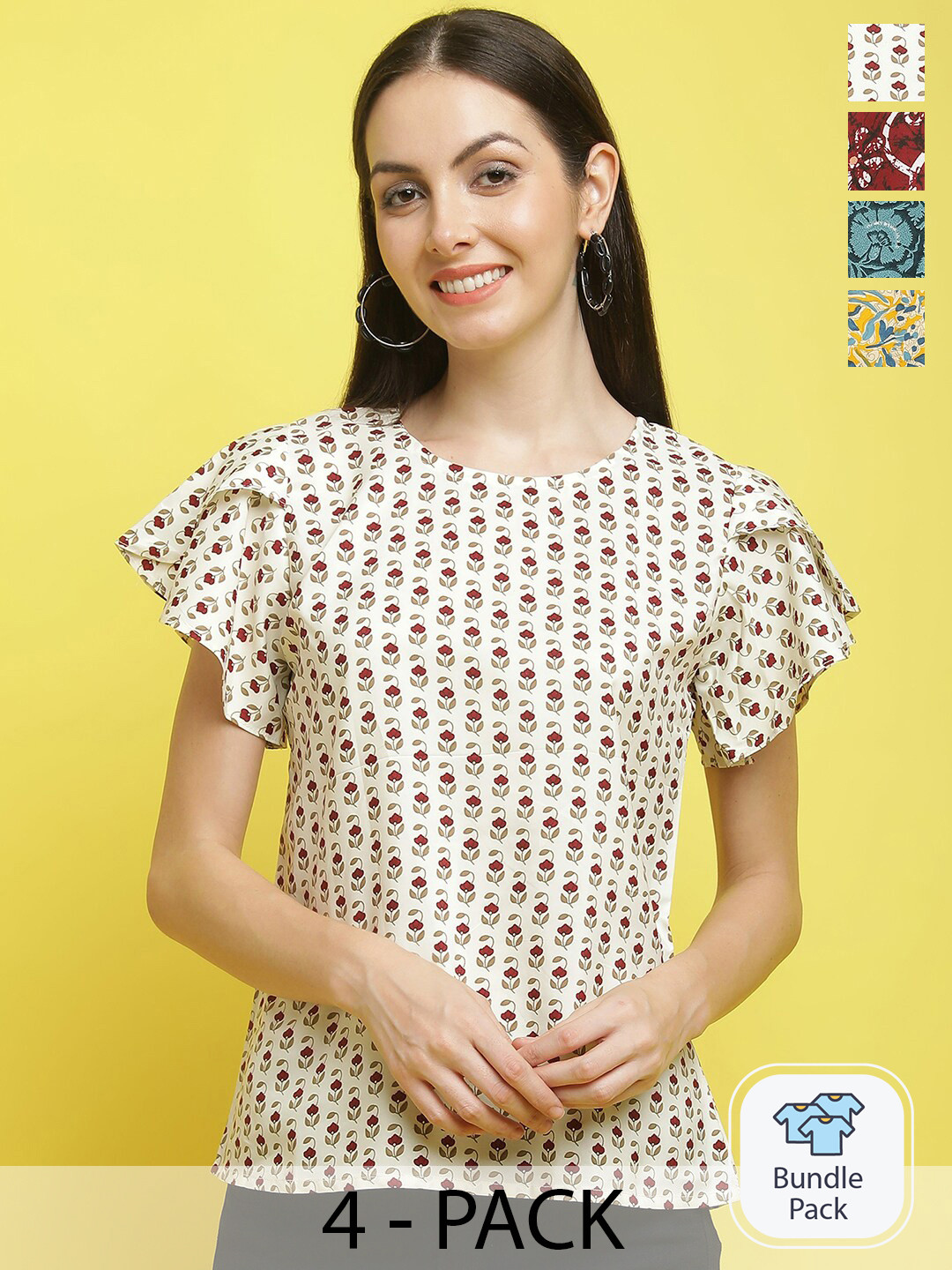 

Poshyaa Pack Of 4 Floral Printed Tops, White