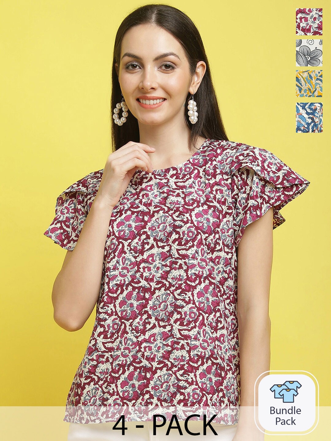 

Poshyaa Pack Of 4 Printed Regular Tops, Red