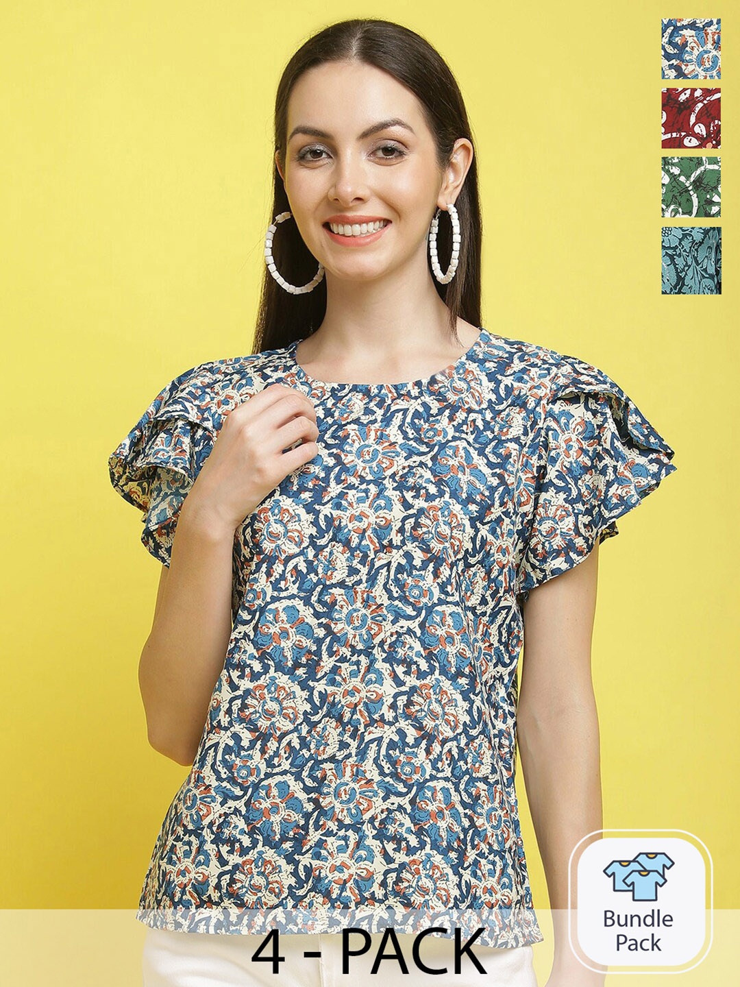 

Poshyaa Pack of 4 Printed Crepe Top, Blue
