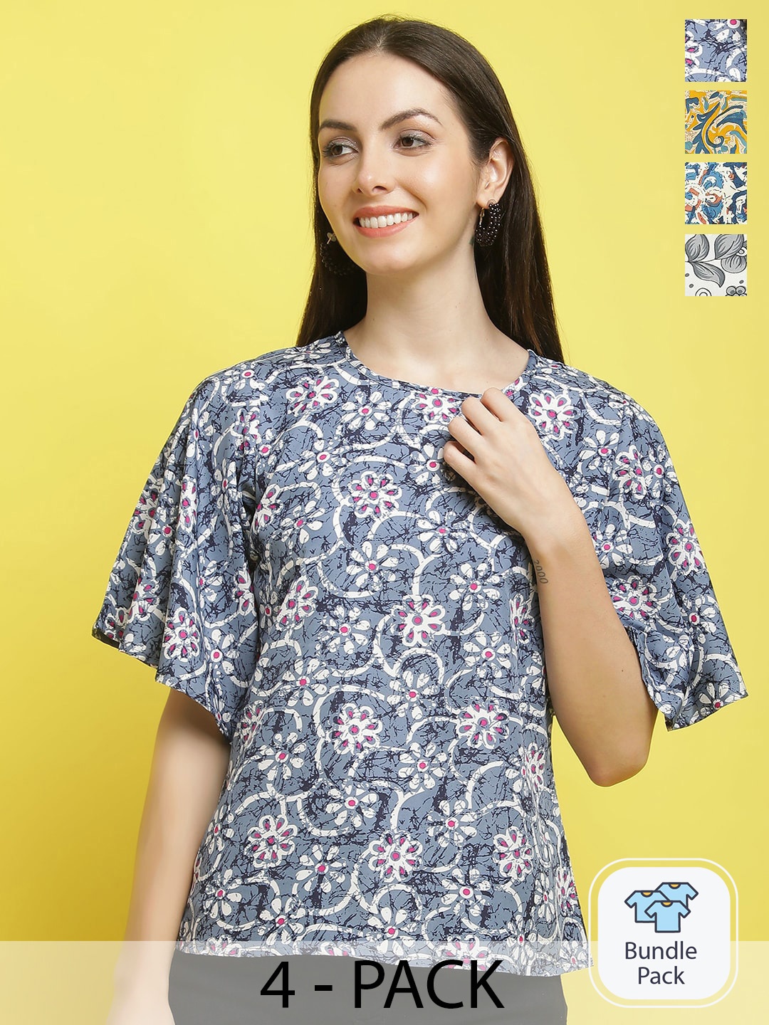 

Poshyaa Pack Of 4 Printed Casual Top, Blue