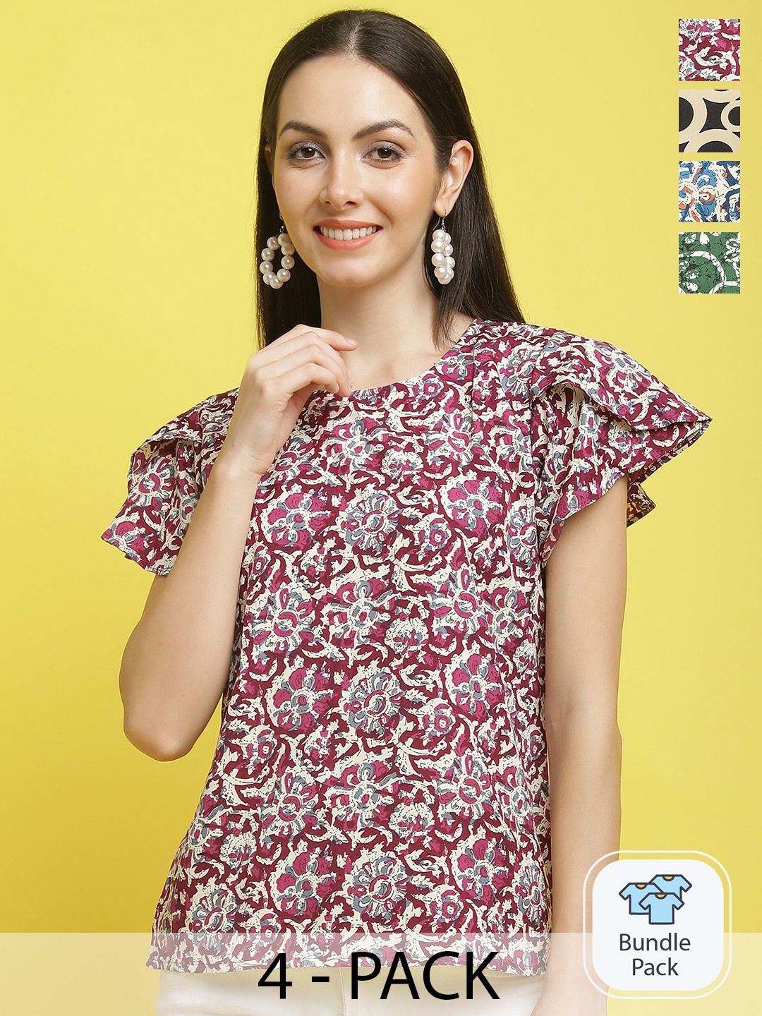 

Poshyaa Pack Of 4 Printed Casual Top, Red