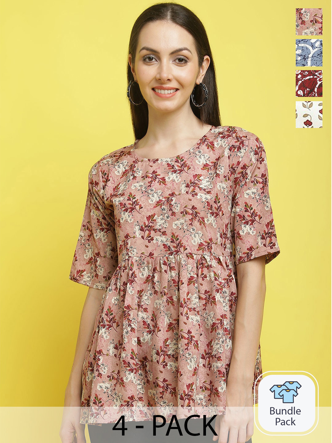 

Poshyaa Pack Of 4 Printed Crepe Top, Peach