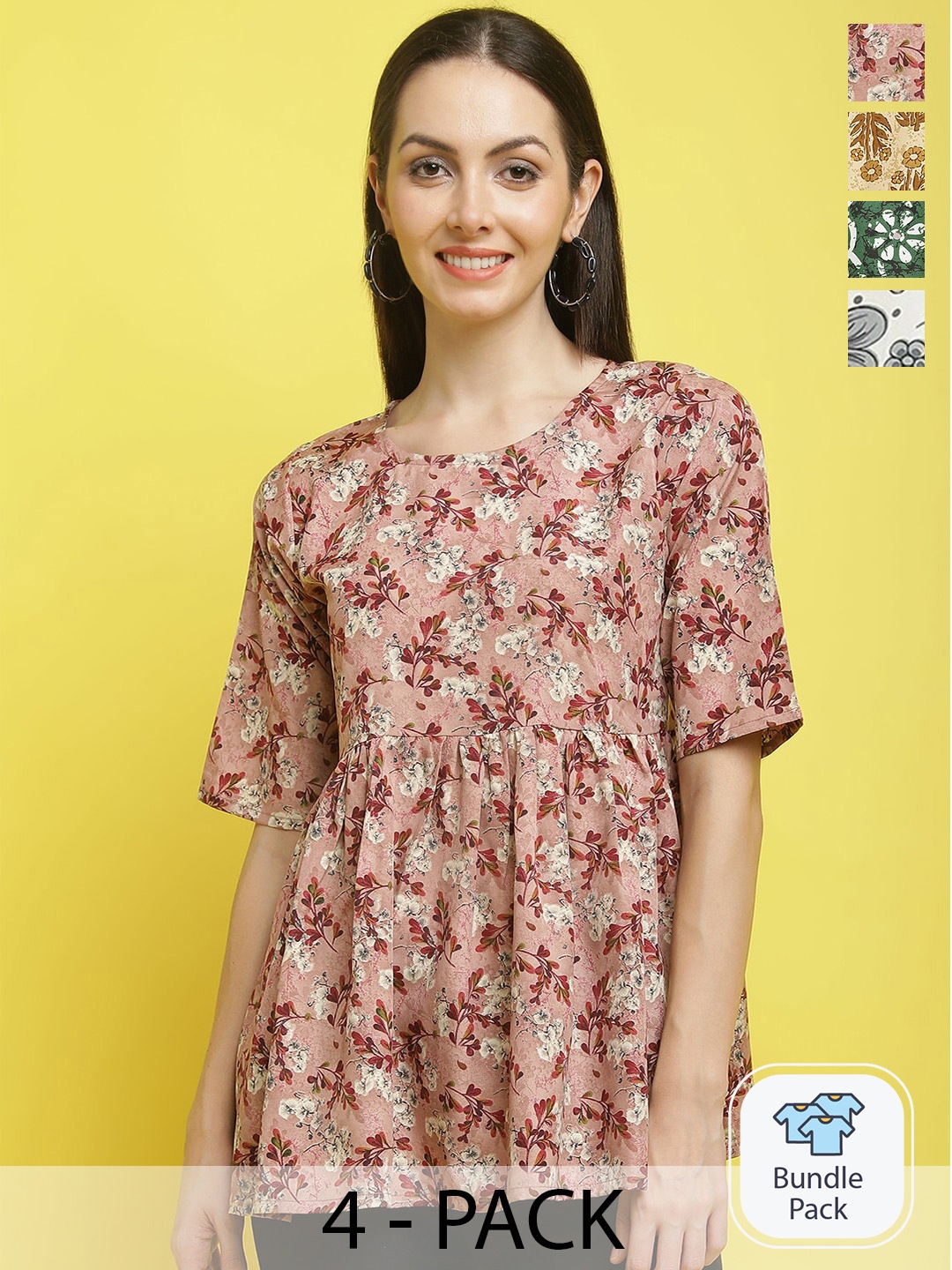 

Poshyaa Pack Of 4 Printed Casual Top, Peach
