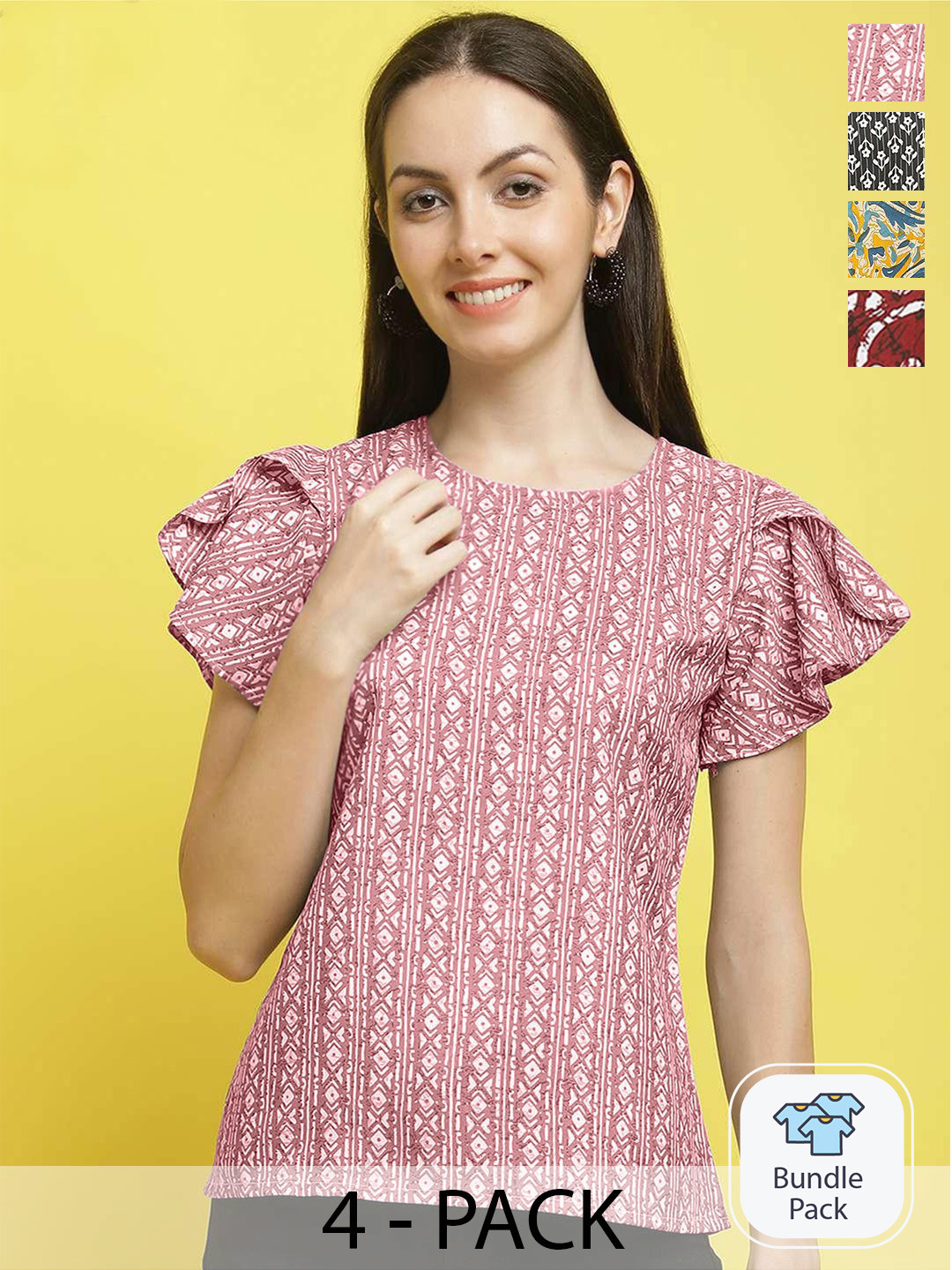 

Poshyaa Pack Of 4 Printed Crepe Tops, Multi