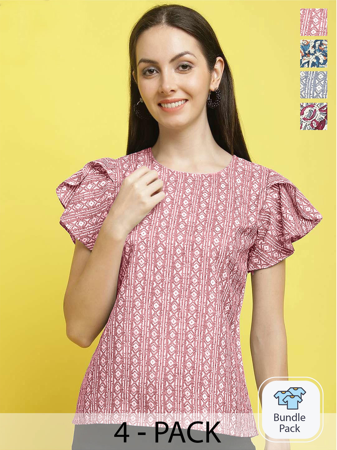 

Poshyaa Pack Of 4 Printed Crepe Tops, White