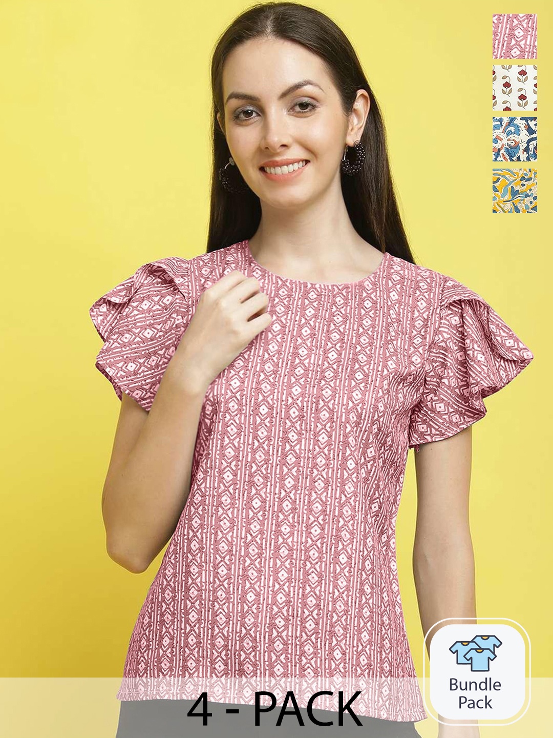 

Poshyaa Pack Of 4 Floral Printed Top, White