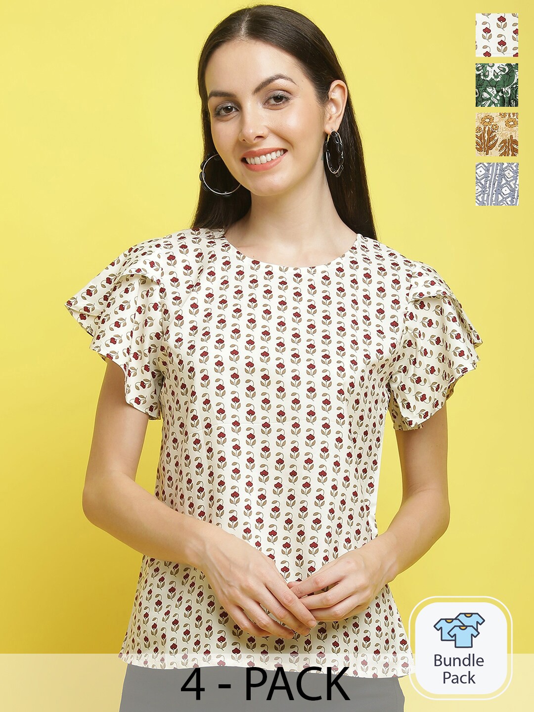 

Poshyaa Pack Of 4 Printed Top, White