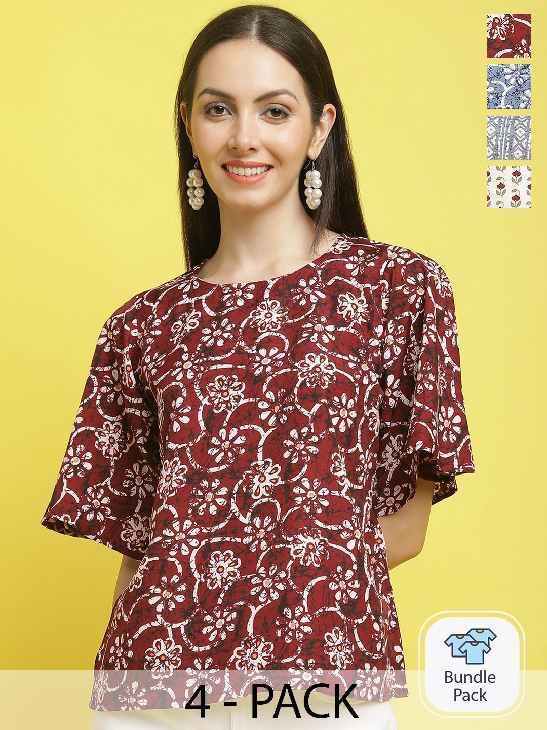 

Poshyaa Pack Of 4 Printed Casual Top, Maroon