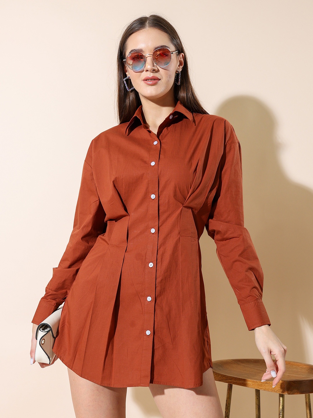 

Stylecast X Hersheinbox Shirt Collar Pure Cotton Mini Dress, Brown