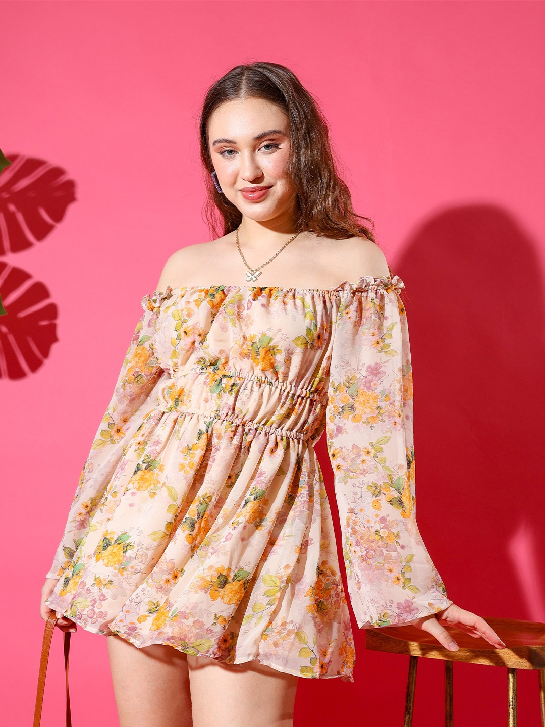

Stylecast X Hersheinbox Floral Printed Off-Shoulder Fit & Flare Mini Dress, Pink